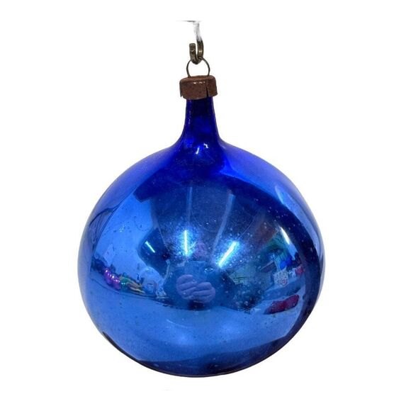 Vintage Poland Mercury Glass Christmas Ornament Hand Blown Cobalt Blue Retro - Picture 1 of 4